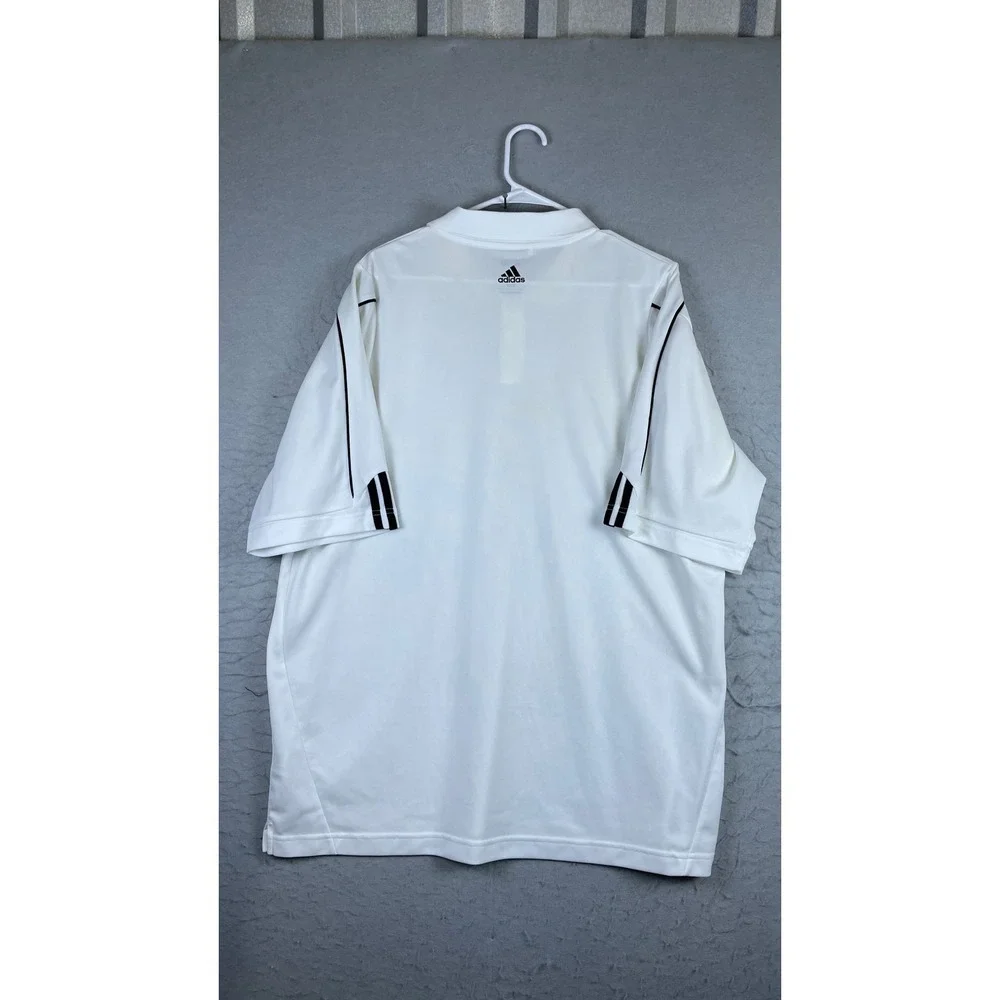 Adidas Polo Shirt Mens XL White Excellent Climalite Golf Short Sleeve Piping